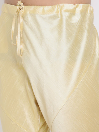 Vastramay Men's Golden Silk Blend Jacket, Kurta and Pyjama Set