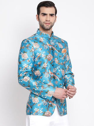 VASTRAMAY Men's Turquoise Silk Blend Jodhpuri