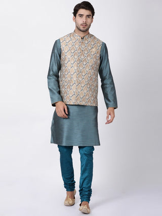 Men's Beige Cotton Silk Blend Ethnic Jacket