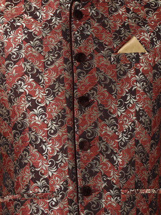 VASTRAMAY Men's Maroon Cotton Silk Blend Ethnic Jacket
