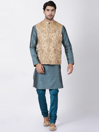 Men's Beige Cotton Silk Blend Ethnic Jacket