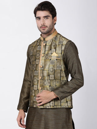 Men's Gold Cotton Silk Blend Ethnic Jacket