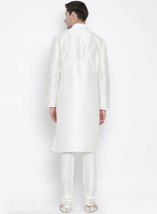 Men's White Cotton Silk Blend Kurta and Pyjama Set