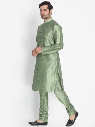 Men's Light Green Cotton Silk Blend Kurta and Pyjama Set