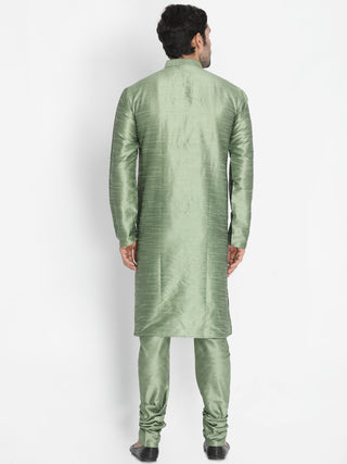 Men's Light Green Cotton Silk Blend Kurta and Pyjama Set
