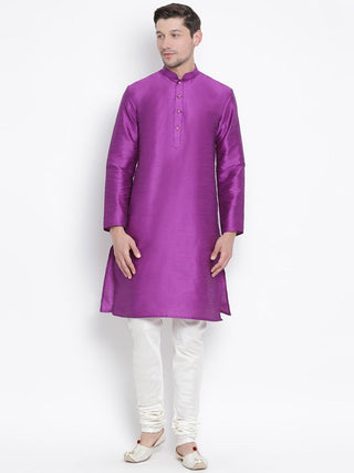 Men's Purple Cotton Silk Blend Kurta and Pyjama Set