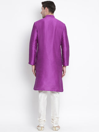 Men's Purple Cotton Silk Blend Kurta and Pyjama Set