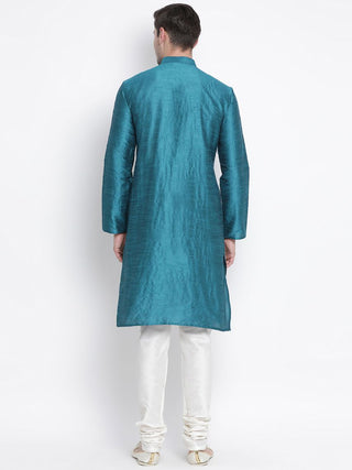 Men's Dark Green Cotton Silk Blend Kurta and Pyjama Set