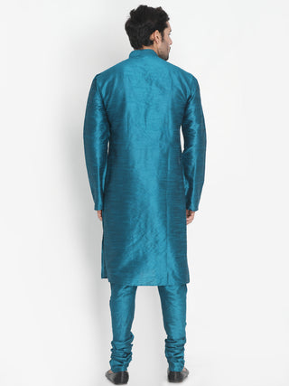 Men's Dark Green Cotton Silk Blend Kurta and Pyjama Set