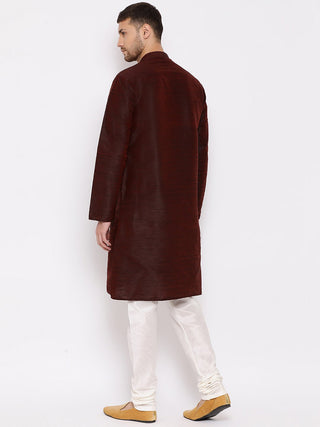 VM BY VASTRAMAY Men's Burgundy Silk Blend Kurta and Pyjama Set