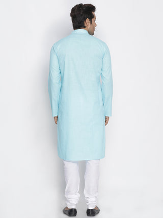 VASTRAMAY Men's Light Blue Cotton Kurta and Pyjama Set