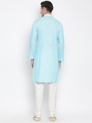 Men's Light Blue Cotton Kurta and Pyjama Set