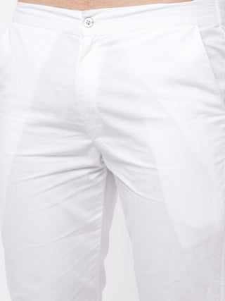 VASTRAMAY Men's Black Solid Cotton Blend Kurta & White Pyjama Set