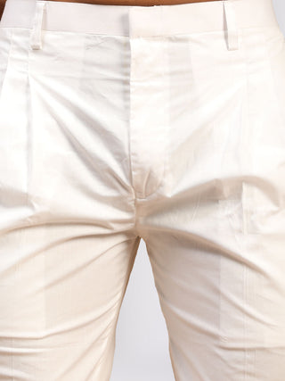 VASTRAMAY Men's Black Solid Cotton Blend Kurta & White Solid Cotton Pant Set