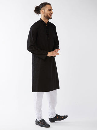 VASTRAMAY Men's Black Cotton Linen Blend Kurta and Pyjama Set