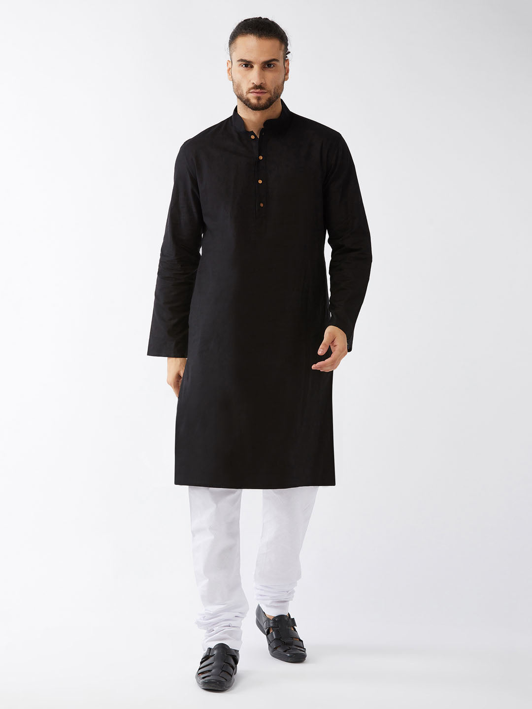 Men's Black Cotton Kurta And Pyjama Set