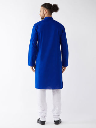 VASTRAMAY Men's Blue Cotton Linen Blend Kurta and Pyjama Set