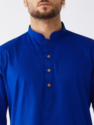 VASTRAMAY Men's Blue Cotton Linen Blend Kurta and Pyjama Set