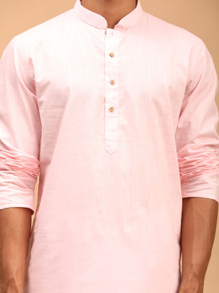 VASTRAMAY Men's Pink Cotton Kurta and White Solid Dhoti Set