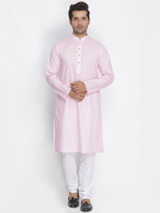 VASTRAMAY Men's Pink Cotton Kurta and Pyjama Set