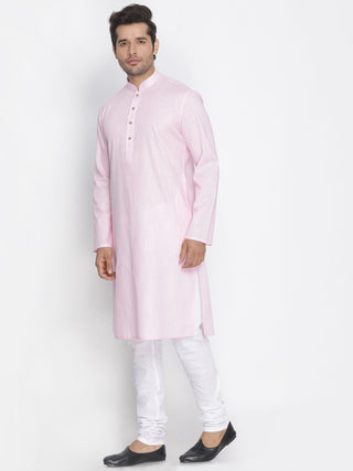 VASTRAMAY Men's Pink Cotton Kurta and Pyjama Set