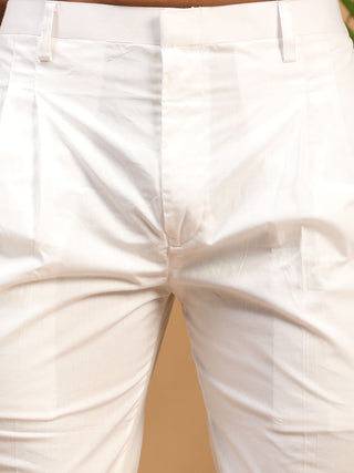 VASTRAMAY Men's White Cotton Kurta With White Cotton Pant Style Pyjama Set