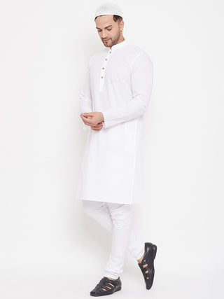 VASTRAMAY White Cotton  Baap Beta Kurta Pyjama Set