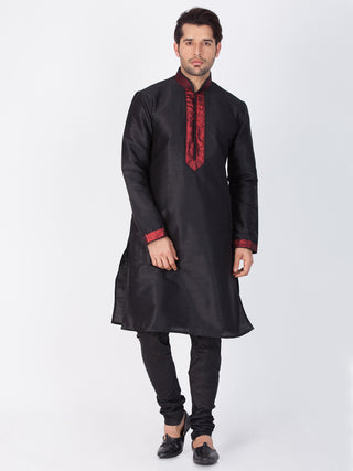 VASTRAMAY Men's Black Cotton Silk Blend Kurta and Pyjama Set