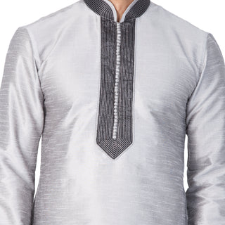 Men's Grey Cotton Silk Blend Kurta and Pyjama Set