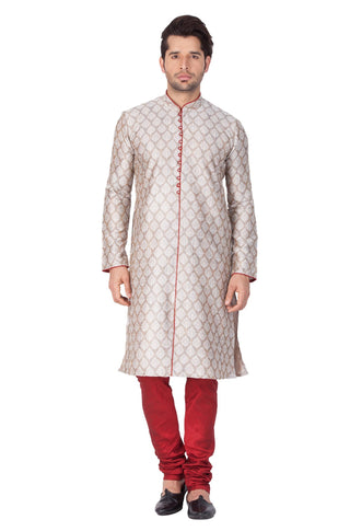 Men's Grey Cotton Silk Blend Kurta and Pyjama Set