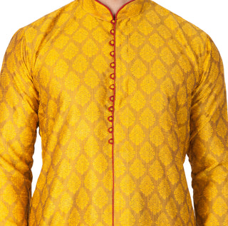 Men's Yellow Cotton Silk Blend Kurta and Pyjama Set
