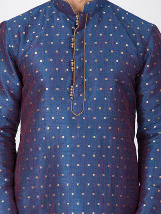 Vastramay Silk Blend Blue and Rose Gold Baap Beta Kurta Pyjama set