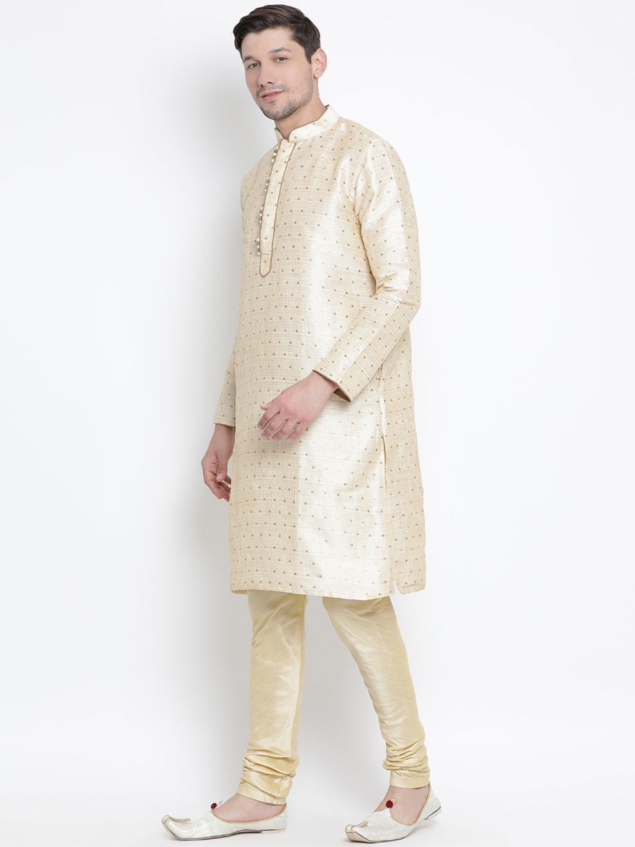 Men's Gold Cotton Silk Blend Kurta and Pyjama Set