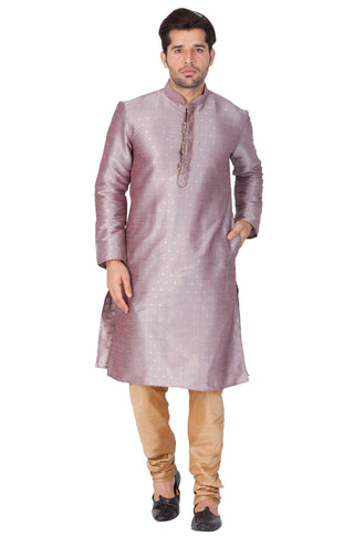 Men's Grey Cotton Silk Blend Kurta and Pyjama Set