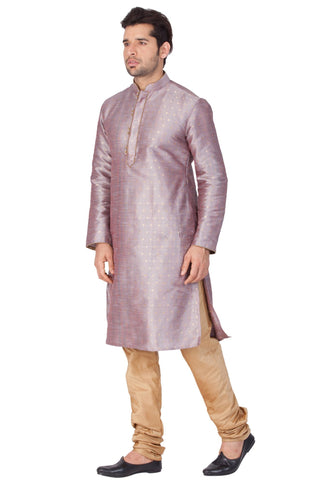 Men's Grey Cotton Silk Blend Kurta and Pyjama Set
