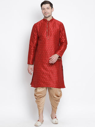 Men's Maroon Cotton Silk Blend Kurta and Dhoti Pant Set