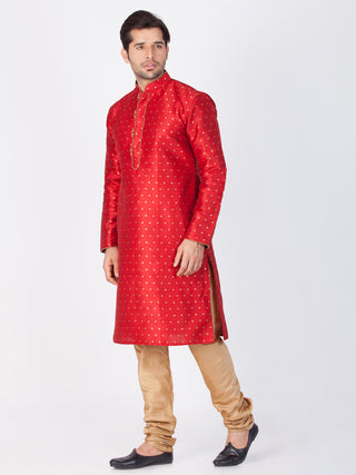 Vastramay Silk Blend Maroon and Rose Gold Baap Beta Kurta Pyjama set