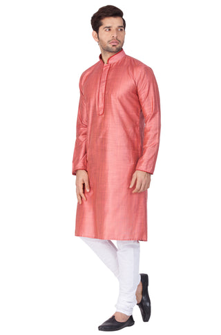 Men's Pink Cotton Silk Blend Kurta and Pyjama Set
