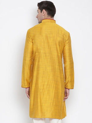 VASTRAMAY Men's Yellow Cotton Silk Blend Kurta