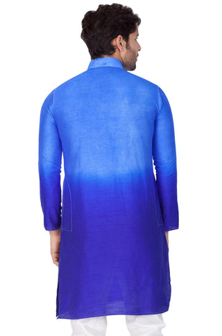 Men's Blue Cotton Silk Blend Kurta