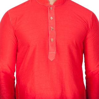 VASTRAMAY Men's Red Cotton Silk Blend Kurta