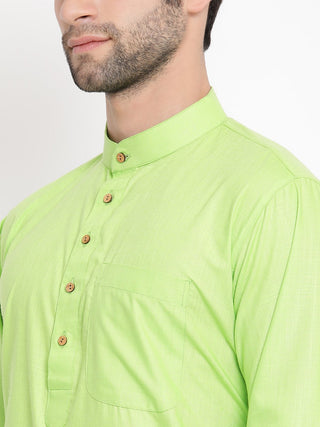 VASTRAMAY Men's Green Cotton Blend Kurta and Pyjama Set