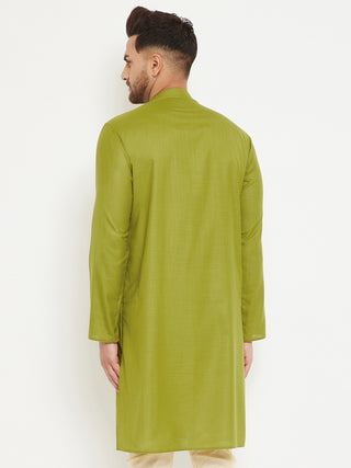 VASTRAMAY Men's Mehendi Green Cotton Blend Kurta