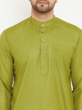 VASTRAMAY Men's Mehendi Green Cotton Blend Kurta