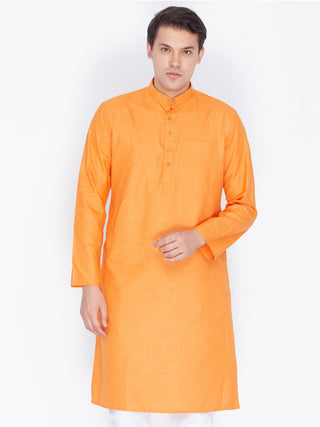 VASTRAMAY Men's Orange Linen Kurta