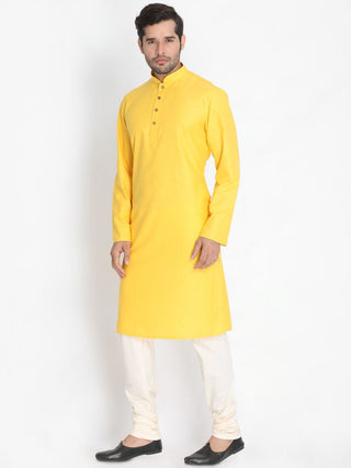Men's Yellow Cotton Blend Kurta and Pyjama Set