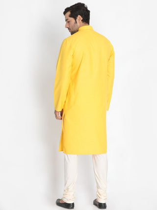 Men's Yellow Cotton Blend Kurta and Pyjama Set