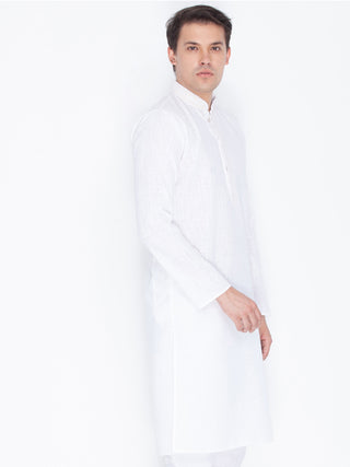 VASTRAMAY Men's White Color Linen Kurta