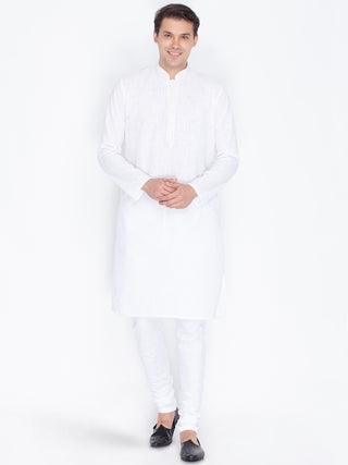 VASTRAMAY Men's White Color Linen Kurta