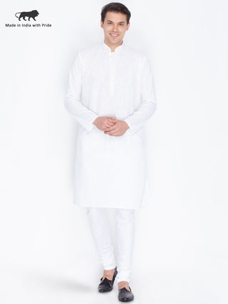 Men's White Linen Kurta and Pyjama Set